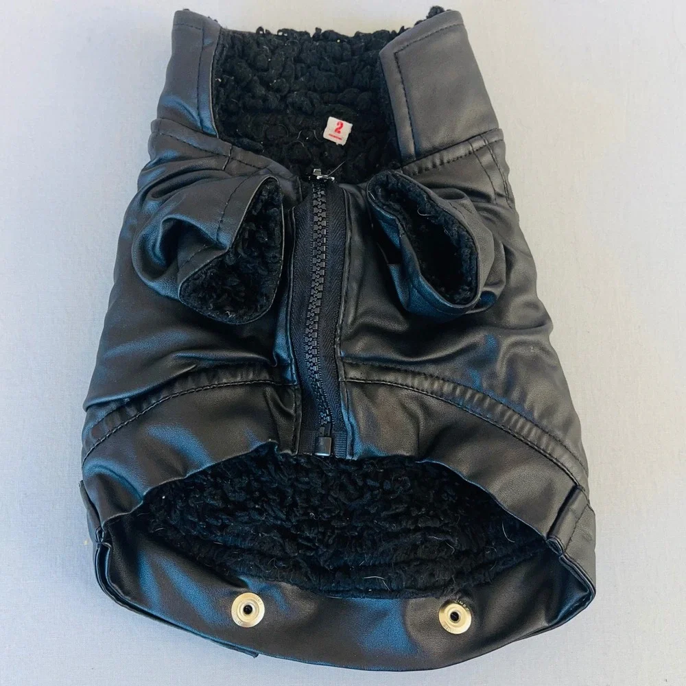 Harley-Davidson Biker Dog Jacket Faux Leather Black Silver Studs Size 2 Small